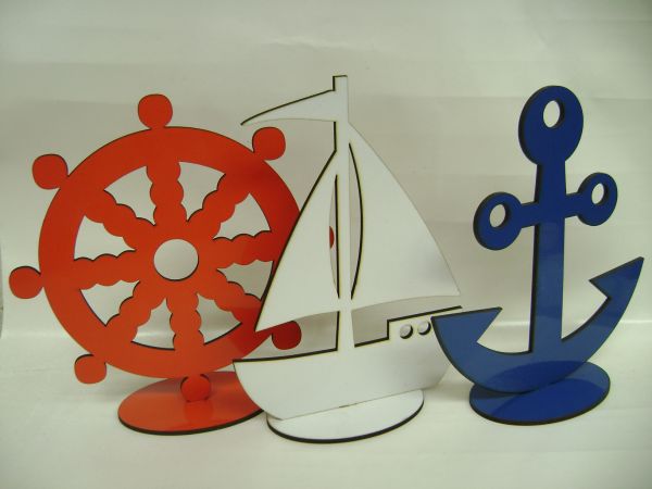 trio barco ancora timão mdf colorido 20 cm